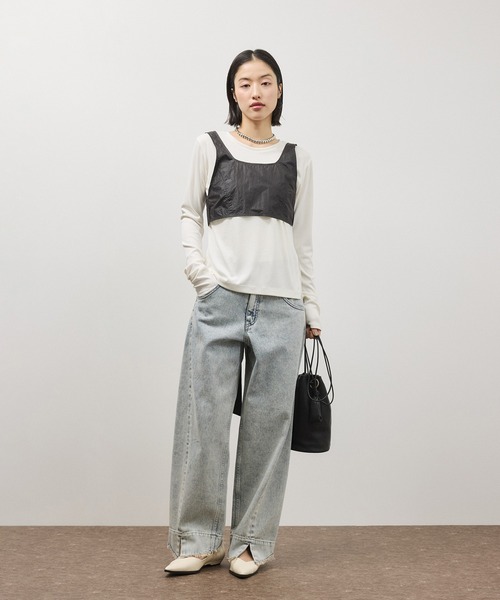 ADAM ET ROPE'（アダムエロペ）の「リボンタンクコンビロンT（Tシャツ/カットソー・レディース・ホワイト系その他/ブラウン系その他・FREE）」の6枚目の写真
