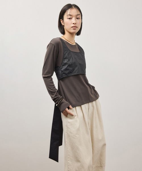 ADAM ET ROPE'（アダムエロペ）の「リボンタンクコンビロンT（Tシャツ/カットソー・レディース・ホワイト系その他/ブラウン系その他・FREE）」の9枚目の写真