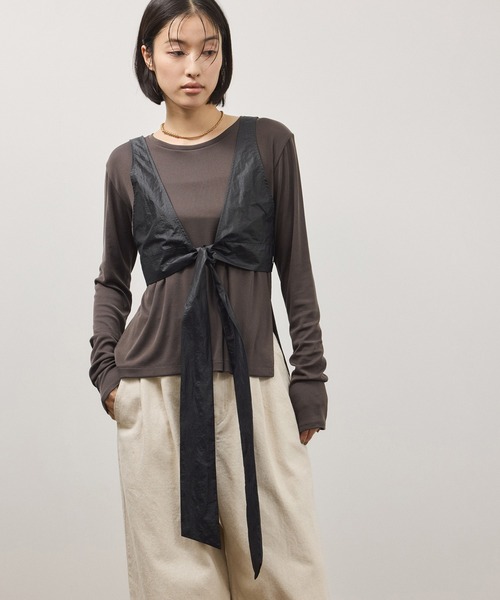 ADAM ET ROPE'（アダムエロペ）の「リボンタンクコンビロンT（Tシャツ/カットソー・レディース・ホワイト系その他/ブラウン系その他・FREE）」の14枚目の写真