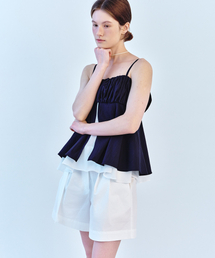 BELTED TUCK SHORT PANTS - IVORY