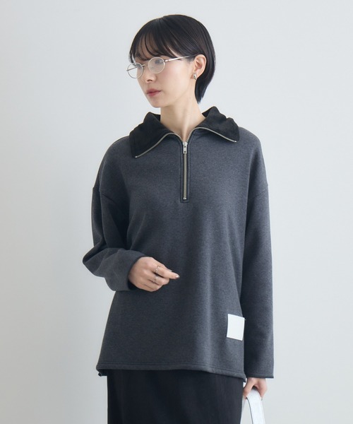 Paradise Picnic(パラダイスピクニック)の「Dignite Collier ボンバーハーフジッププルオーバー(スウェット・レディース・ライトグレー/チャコールグレー・FREE)」の2枚目の写真
