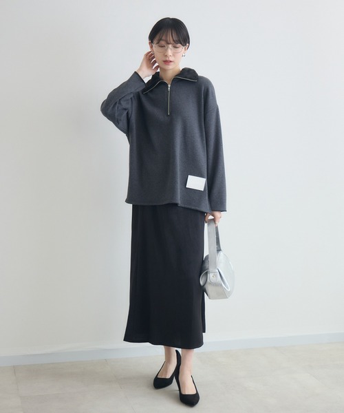 Paradise Picnic(パラダイスピクニック)の「Dignite Collier ボンバーハーフジッププルオーバー(スウェット・レディース・ライトグレー/チャコールグレー・FREE)」の5枚目の写真