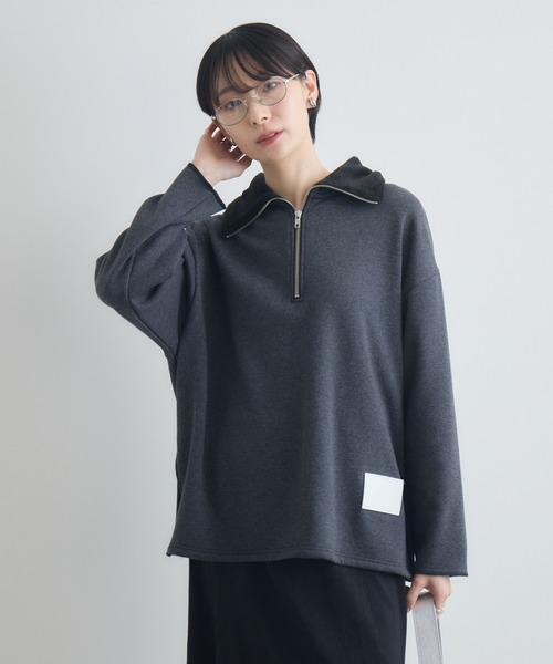 Paradise Picnic(パラダイスピクニック)の「Dignite Collier ボンバーハーフジッププルオーバー(スウェット・レディース・ライトグレー/チャコールグレー・FREE)」の6枚目の写真