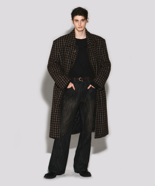 WYATT CHECK BALMACAAN COAT BROWN（チェスターコート