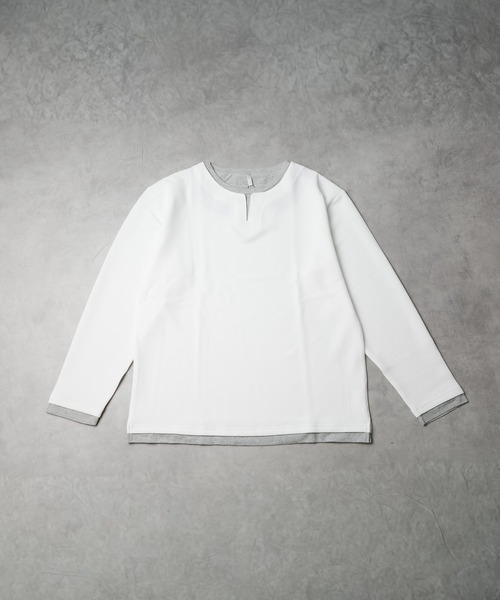 B.I.D.(ビーアイディー)の「《ハニカムストレッチ レイヤード風キーネックTシャツ》(Tシャツ/カットソー・レディース・グレー/ホワイト/ブラック・MEDIUM/LARGE)」の1枚目の写真