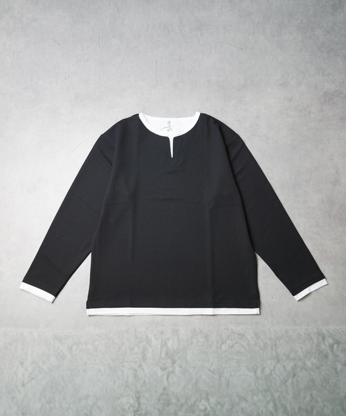 B.I.D.(ビーアイディー)の「《ハニカムストレッチ レイヤード風キーネックTシャツ》(Tシャツ/カットソー・レディース・グレー/ホワイト/ブラック・MEDIUM/LARGE)」の2枚目の写真