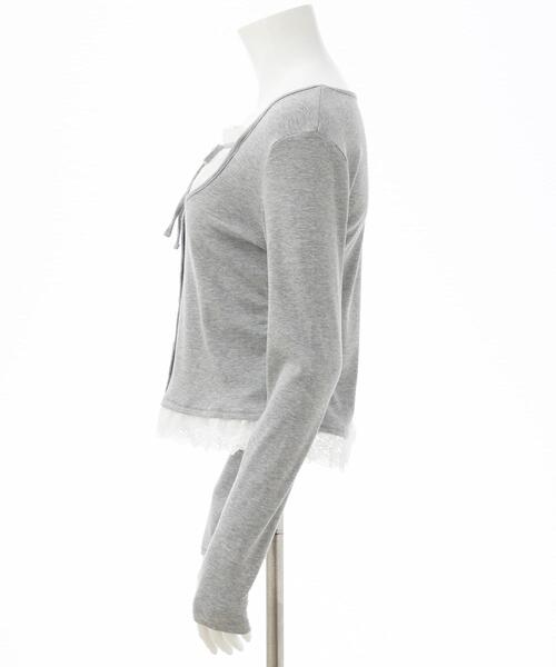 INGNI（イング）の「レースレイヤード風リボン付きリブトップス（Tシャツ/カットソー・レディース・グレー×ホワイト/レッド系3/ブラック×ホワイト/ブラック系その他4/ホワイト系その他・M）」の17枚目の写真