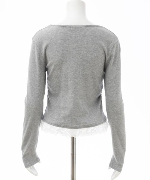 INGNI（イング）の「レースレイヤード風リボン付きリブトップス（Tシャツ/カットソー・レディース・グレー×ホワイト/レッド系3/ブラック×ホワイト/ブラック系その他4/ホワイト系その他・M）」の18枚目の写真