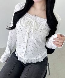 INGNI | レースレイヤード風リボン付きリブトップス(Tシャツ/カットソー)