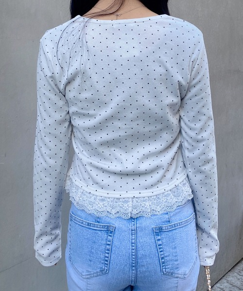 INGNI（イング）の「レースレイヤード風リボン付きリブトップス（Tシャツ/カットソー・レディース・グレー×ホワイト/レッド系3/ブラック×ホワイト/ブラック系その他4/ホワイト系その他・M）」の22枚目の写真