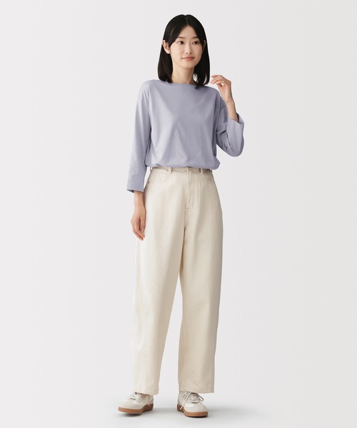 無印良品（ムジルシリョウヒン）の「婦人　天竺編みボートネック七分袖Ｔシャツ（Tシャツ/カットソー・レディース・ブラック/スモークピンク/オレンジ/ダークグレー/ライトパープル/ホワイト/ライトグレー・S/M/L/XL）」の21枚目の写真