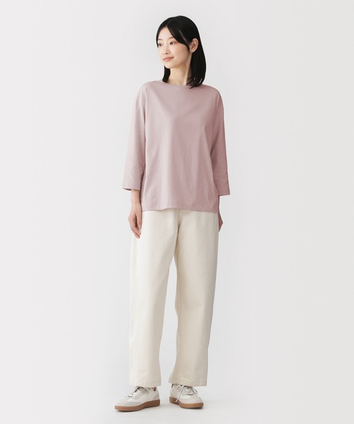 無印良品（ムジルシリョウヒン）の「婦人　天竺編みボートネック七分袖Ｔシャツ（Tシャツ/カットソー・レディース・ブラック/スモークピンク/オレンジ/ダークグレー/ライトパープル/ホワイト/ライトグレー・S/M/L/XL）」の12枚目の写真