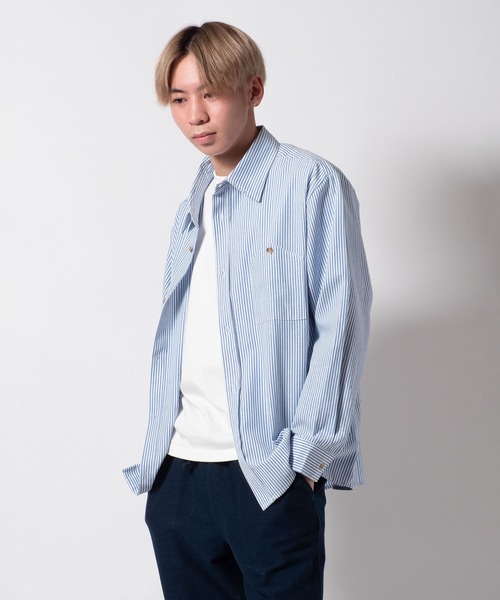 BAYBLO(ベイブロ)の「(SA) ストライプ 無地 長袖 シャツ(シャツ/ブラウス・メンズ・グレー/ブルー/グリーン/ホワイト・M/L/LL)」の6枚目の写真