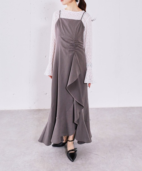 archives（アルシーヴ）の「ラッフルチェックキャミワンピース（ワンピース・レディース・グレー/ブラック/ホワイト×ブラック・MEDIUM）」の3枚目の写真