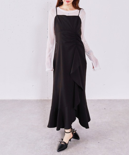 archives（アルシーヴ）の「ラッフルチェックキャミワンピース（ワンピース・レディース・グレー/ブラック/ホワイト×ブラック・MEDIUM）」の2枚目の写真