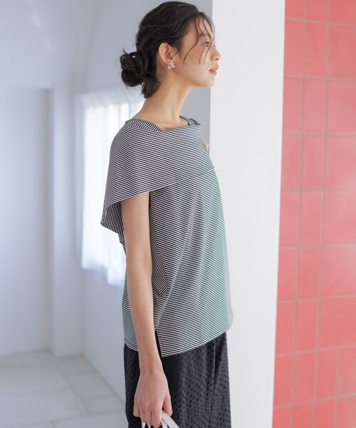 組曲(クミキョク)の「GIZAコットンオフショルダー カットソー(Tシャツ/カットソー・レディース・レッド系2/ネイビー系/ネイビー系2/アイボリー系・3/2)」の7枚目の写真