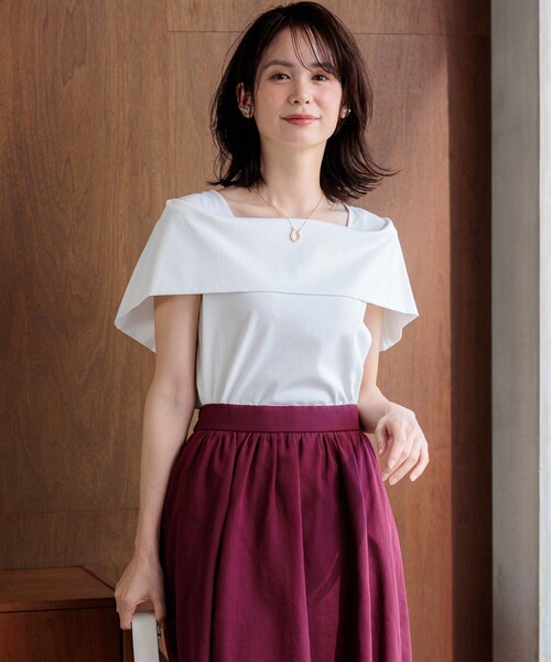 組曲(クミキョク)の「GIZAコットンオフショルダー カットソー(Tシャツ/カットソー・レディース・レッド系2/ネイビー系/ネイビー系2/アイボリー系・3/2)」の18枚目の写真