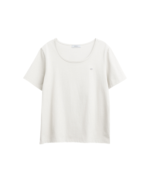 SLOWLOLLI(スローローリ)の「U neck short sleeve t-shirt_4 Colors(Tシャツ/カットソー・レディース・ブラック/ブラウン/アイボリー/Beige・FREE)」の1枚目の写真