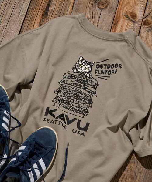 Ограниченное издание KAVU×FREAK’S STORE футболка с принтом Burger Cat, крупный шильд, вышивка, круглым вырезом