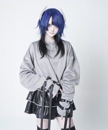 Re:CRYPT（リクリプト）の「ラインクルーネッククロップド丈ジャージトップス / パイピング 長袖 フロントロゴ バックル ベルトテープ（スウェット）」