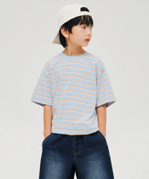 マルチストライプクルーネックTシャツ3 [スカイブルー]
