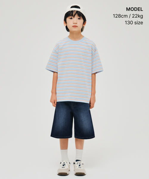MUSINSA STANDARD KIDS（ムシンサスタンダードキッズ）の「マルチストライプクルーネックTシャツ3 [スカイブルー]（Tシャツ/カットソー・レディース・その他・110/120/130/140/150/160）」の2枚目の写真