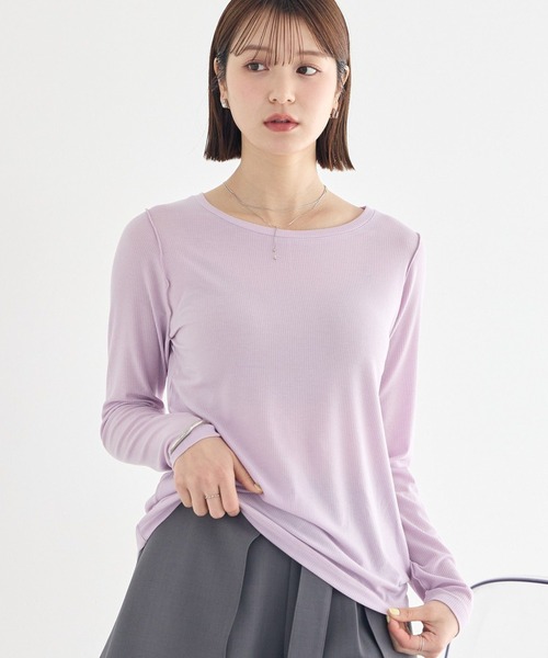 earth music&ecology（アースミュージックアンドエコロジー）の「微シアーメロープルオーバー（Tシャツ/カットソー・レディース・オフホワイト/グレー/ブラック/ライトブルー/ライトパープル・FREE）」の5枚目の写真