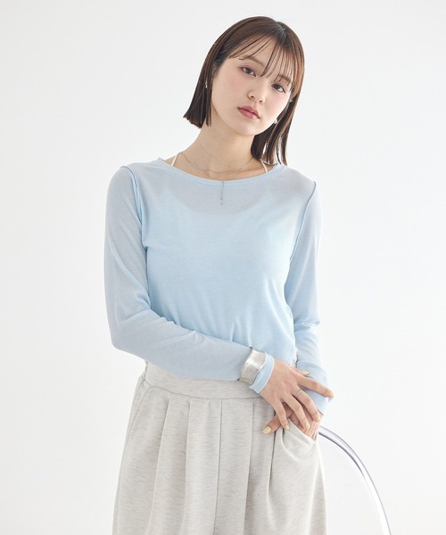 earth music&ecology（アースミュージックアンドエコロジー）の「微シアーメロープルオーバー（Tシャツ/カットソー・レディース・オフホワイト/グレー/ブラック/ライトブルー/ライトパープル・FREE）」の16枚目の写真