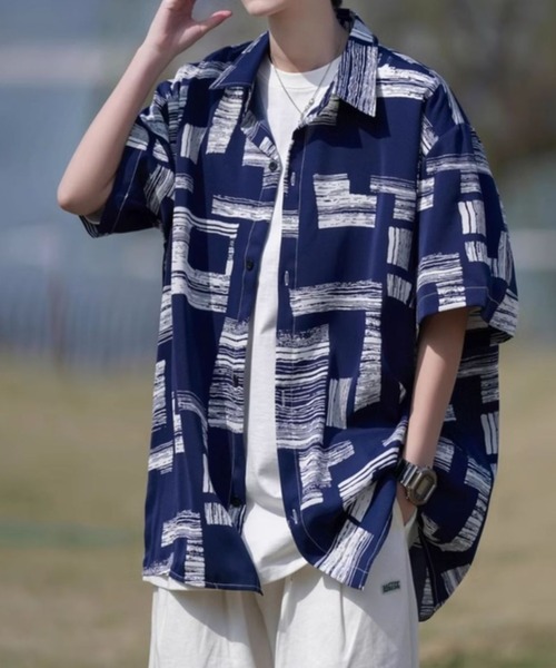 link lot(リンクロット)の「モダンアート柄 オーバーサイズ総柄シャツ(シャツ/ブラウス・メンズ・ブラック/ホワイト/ネイビー・M/L)」の12枚目の写真