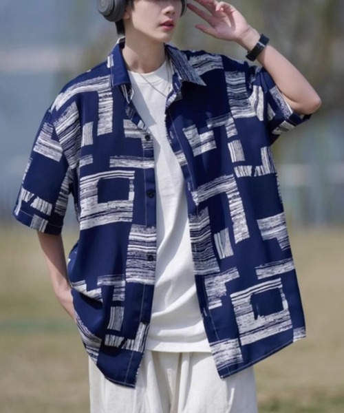 link lot(リンクロット)の「モダンアート柄 オーバーサイズ総柄シャツ(シャツ/ブラウス・メンズ・ブラック/ホワイト/ネイビー・M/L)」の13枚目の写真