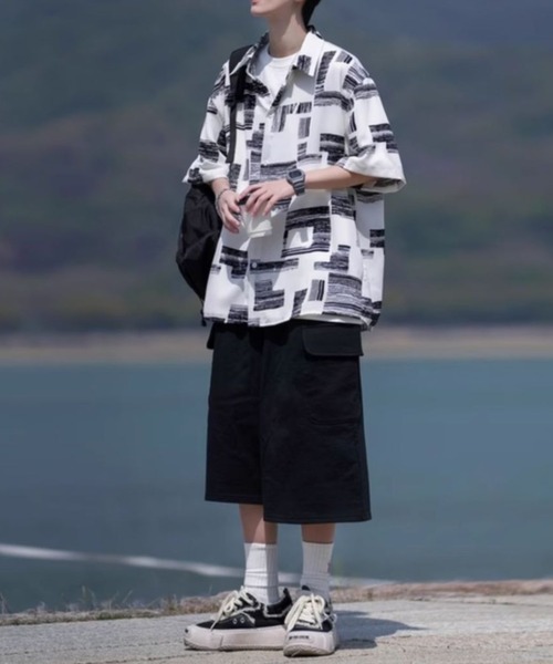 link lot(リンクロット)の「モダンアート柄 オーバーサイズ総柄シャツ(シャツ/ブラウス・メンズ・ブラック/ホワイト/ネイビー・M/L)」の8枚目の写真
