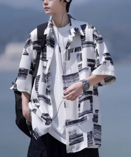 link lot(リンクロット)の「モダンアート柄 オーバーサイズ総柄シャツ(シャツ/ブラウス・メンズ・ブラック/ホワイト/ネイビー・M/L)」の7枚目の写真