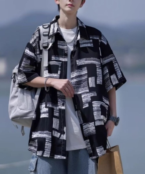 link lot(リンクロット)の「モダンアート柄 オーバーサイズ総柄シャツ(シャツ/ブラウス・メンズ・ブラック/ホワイト/ネイビー・M/L)」の10枚目の写真