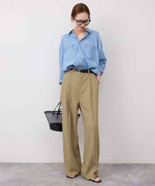 SLOBE IENA（スローブイエナ）の「イージーワイドパンツ（スラックス・レディース・ベージュ/ネイビー・34/36/38/40）」の4枚目の写真