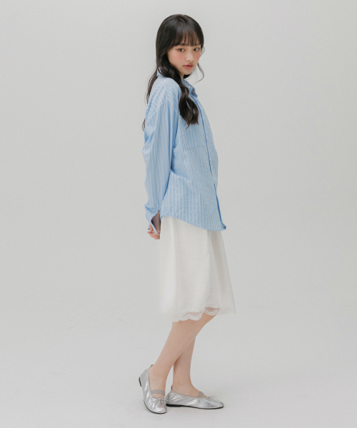 MELLOTORY(メロートリー)の「レースサテンミディスカート (2カラー)(スカート・レディース・アイボリー/ライトブルー・FREE)」の18枚目の写真