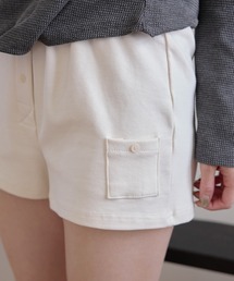 【UNE ORIGINAL】ウエストゴムミニポケットユニークフロントボタンスウェットショートパンツ