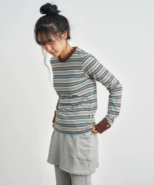 KIJIKO(キジコ)の「ke307-Striped Cuffs Long Sleeve Blue(Tシャツ/カットソー・レディース・ブルー・FREE)」の4枚目の写真