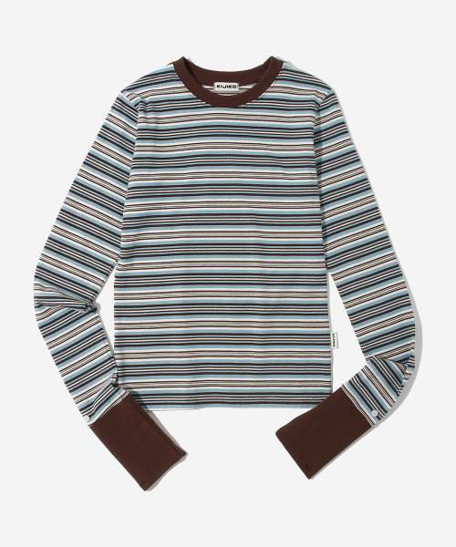 KIJIKO(キジコ)の「ke307-Striped Cuffs Long Sleeve Blue(Tシャツ/カットソー・レディース・ブルー・FREE)」の5枚目の写真