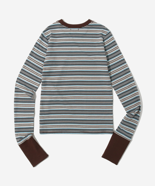KIJIKO(キジコ)の「ke307-Striped Cuffs Long Sleeve Blue(Tシャツ/カットソー・レディース・ブルー・FREE)」の6枚目の写真