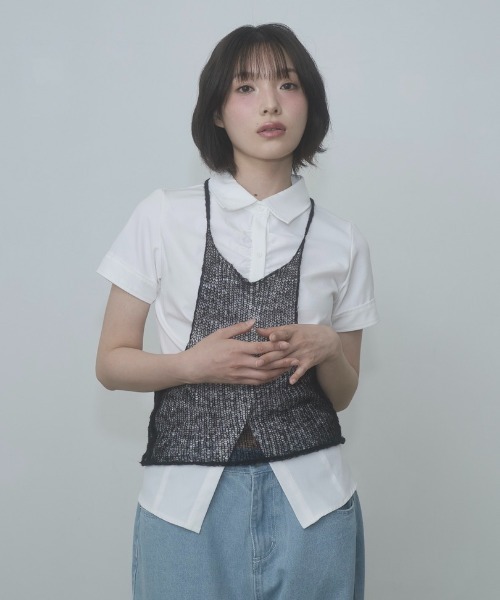 FEKETE(フェケテ)の「gather compact-fit shirt / ギャザータイトシャツ(シャツ/ブラウス・レディース・グレー/ネイビー/ブラック/ミント/ホワイト・SMALL/LARGE/MEDIUM)」の7枚目の写真