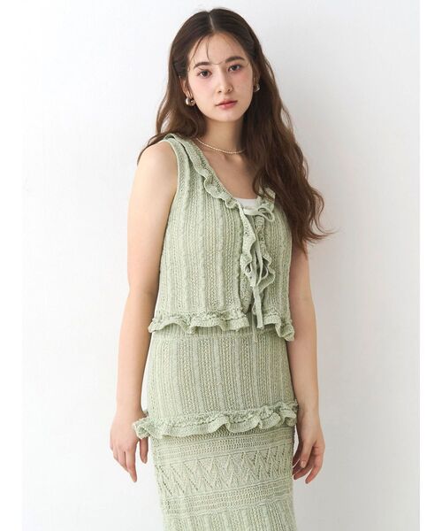 Now me. by NYLON JAPAN（ナウミーバイナイロンジャパン）の「クロシェニットフリルトップス（ニット/セーター・レディース・グリーン/ブラウン/アイボリー・FREE）」の22枚目の写真