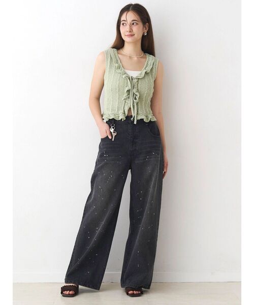 Now me. by NYLON JAPAN（ナウミーバイナイロンジャパン）の「クロシェニットフリルトップス（ニット/セーター・レディース・グリーン/ブラウン/アイボリー・FREE）」の8枚目の写真