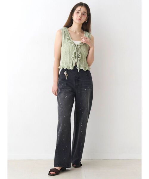 Now me. by NYLON JAPAN（ナウミーバイナイロンジャパン）の「クロシェニットフリルトップス（ニット/セーター・レディース・グリーン/ブラウン/アイボリー・FREE）」の7枚目の写真