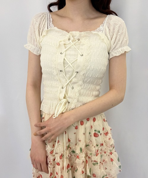 frunco（フランコ）の「レースアップパフブラウス（シャツ/ブラウス・レディース・アイボリー/グリーン/ブルー/ピンク/ブラック・FREE）」の6枚目の写真