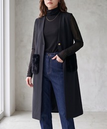 エコファーポケット ロングジレ ベスト ダンボールニット ロングベスト きれいめ