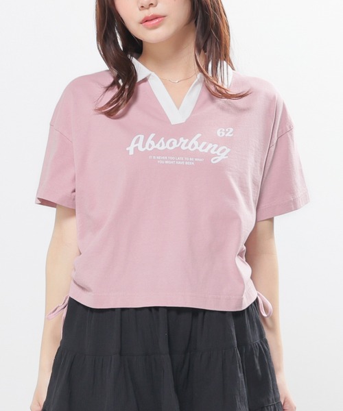 Honeys(ハニーズ)の「【UVカット】衿付ロゴトップス(Tシャツ/カットソー・レディース・ピンク/ホワイト/スミクロ/ネイビー・L/M/S)」の4枚目の写真