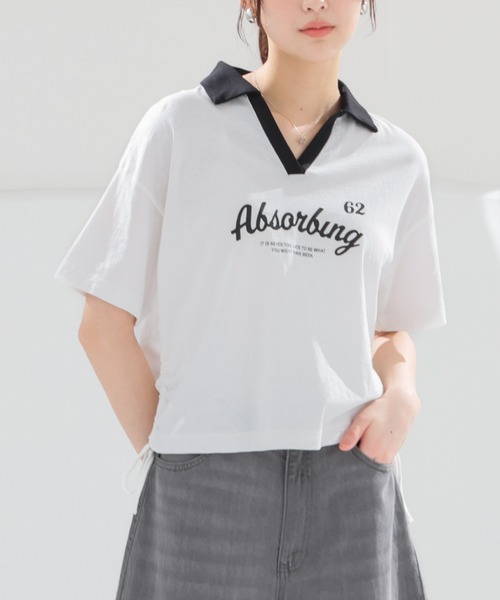Honeys(ハニーズ)の「【UVカット】衿付ロゴトップス(Tシャツ/カットソー・レディース・ピンク/ホワイト/スミクロ/ネイビー・L/M/S)」の8枚目の写真