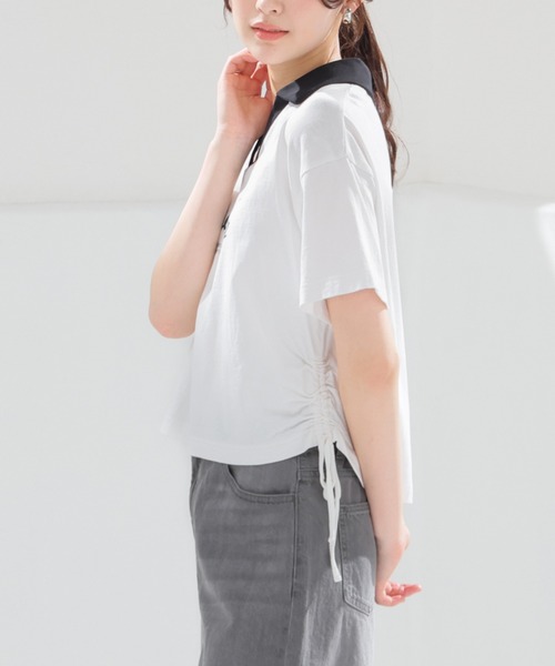 Honeys(ハニーズ)の「【UVカット】衿付ロゴトップス(Tシャツ/カットソー・レディース・ピンク/ホワイト/スミクロ/ネイビー・L/M/S)」の9枚目の写真