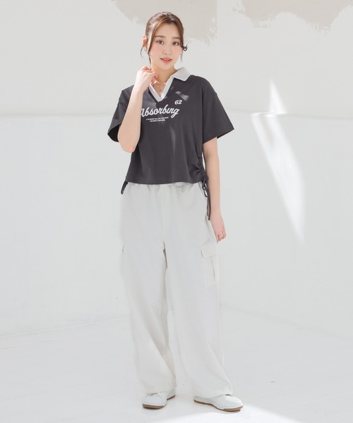 Honeys(ハニーズ)の「【UVカット】衿付ロゴトップス(Tシャツ/カットソー・レディース・ピンク/ホワイト/スミクロ/ネイビー・L/M/S)」の11枚目の写真