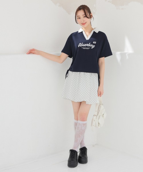 Honeys(ハニーズ)の「【UVカット】衿付ロゴトップス(Tシャツ/カットソー・レディース・ピンク/ホワイト/スミクロ/ネイビー・L/M/S)」の13枚目の写真